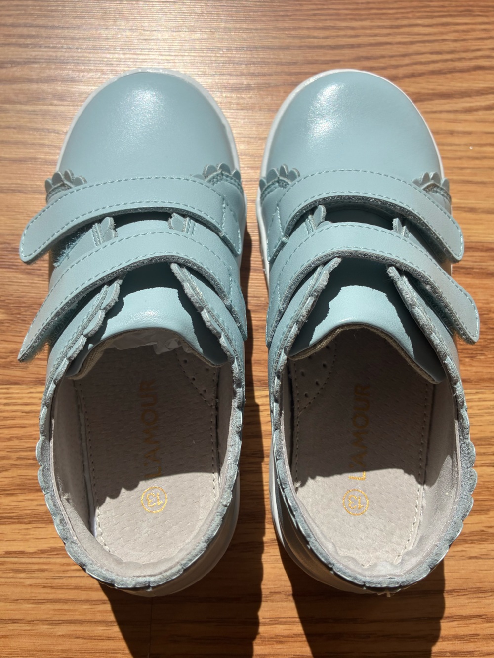L’Amour - Girls Velcro Light Blue Leather Shoes - Size 13